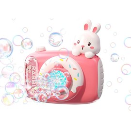 電動おもちゃ カメラ型電動マシン 電動シャボン玉マシン クールなLEDライト 持ち運びが簡単、ピクニック、キャンプ、結婚式、誕生日プレゼント (ピンク)