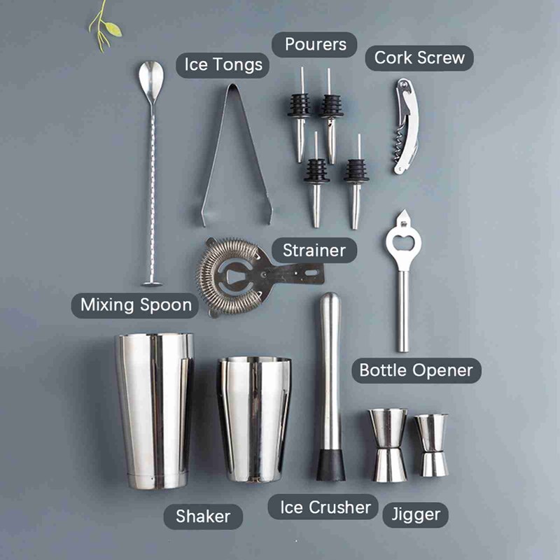 14PCS/Set Bartender Kit Bar Tool Set Sturdy Stainless Steel Cocktail
