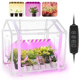 Meonum Mini Greenhouse with Grow Light for Indoor, 23.6 x15.7 x19.6 Tabletop Small Greenhouse Kit with 15W Plant Dimmable LED Grow Lights and Timer, 3 Light Color Mode for Seed Starter Tray