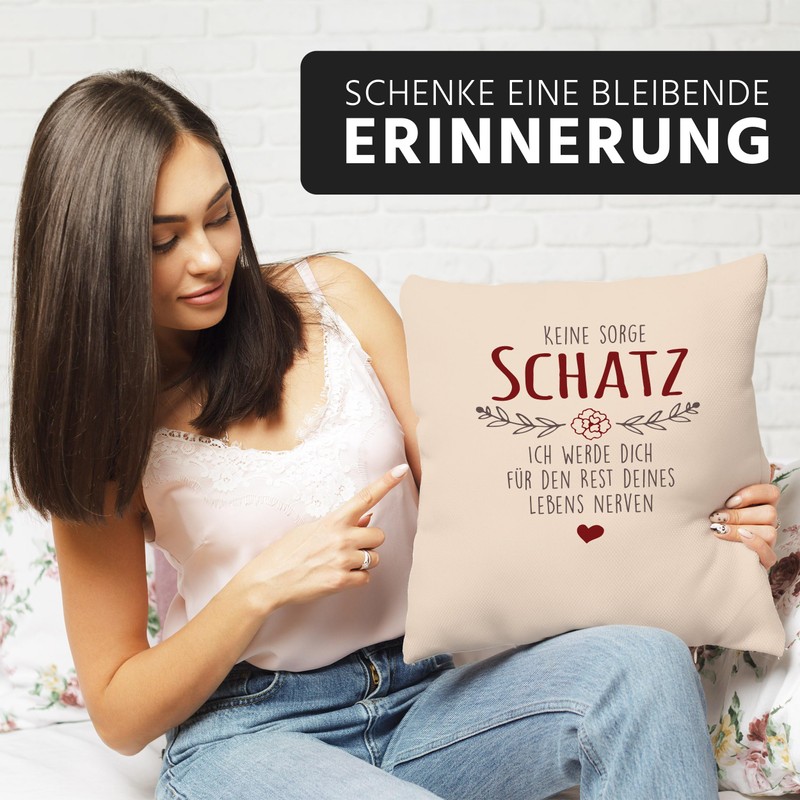 MoonWorks® Cushion Cover Saying "Keine Sorge Schatz ich werde Dich