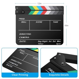Temery Film Flap, 30 x 25 cm Director Flap Synchronous Flap Clapper Board with 2 Brushes, Easy Wipe Acrylic Clapper for Film, TV Series, Advertising Spots, Studio and Other Video Recordings (Black)
