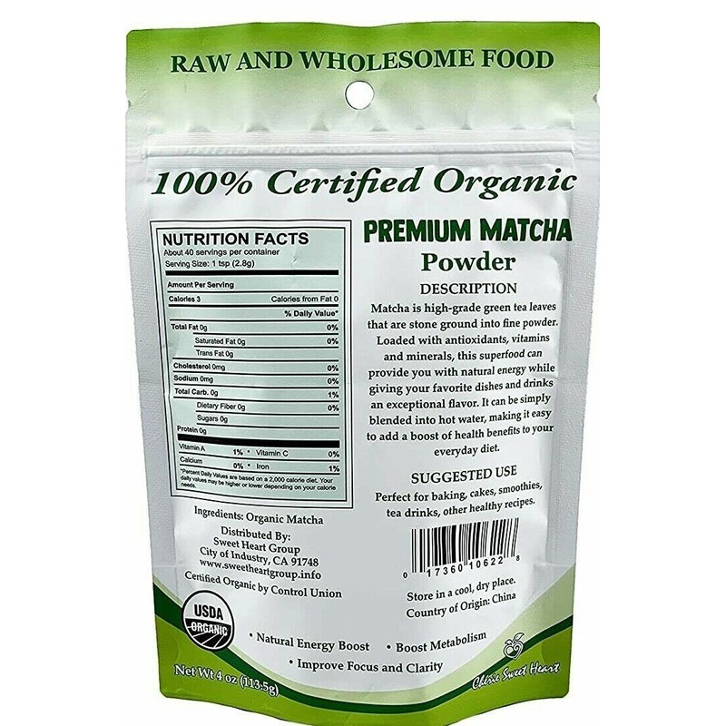Cherie Sweet Heart Certified Organic Premium Matcha Powder 4 oz