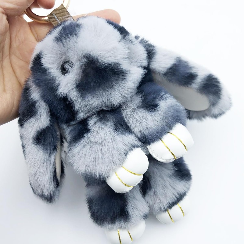 Sqzrpomddy Keychain Cute Leopard Print Rabbit Fluffy Key Ring Bag