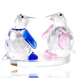 Arikyrist Crystal Blue & Pink Penguin Figurines Gifts for Women Men Glass Cute Penguin Collectibles Animal Statues for Penguins Lovers Home Decoration