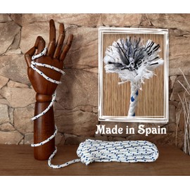 Matte Polyester Rope Cord. 6MM * 10M, Made in Spain, for Awnings, Camping, Banners. White with Blue