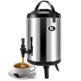 Mifoci Insulated Drink Dispenser Stainless Steel Hot Water Beverage Dispenser Coffee Urns Hot and Cold Drink Holder with Pump Spigot for Party Tea, Milk, Water(2.11 Gallon/ 8 L)