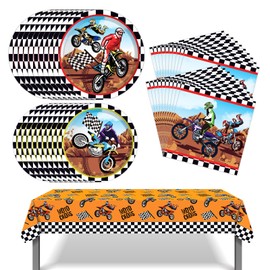 Motorcycle Biker Party Supplies Tableware Motorcycle Birthday Party Plates Napkins and Tablecloth Sets Dirt Bike Theme Party Decorations for Boys Serves 16