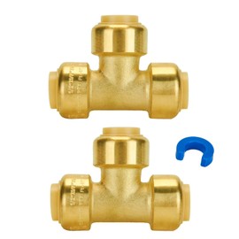 SUNGATOR 1/2 Inch Tee, Push Pex Fittings 1/2 Inch, 1/2" T Fittings, No Lead Brass Push-to-Connect Plumbing Tee Connector for PEX Pipe, Copper, CPVC, with 1 Disconnect Clip, Pack of 2