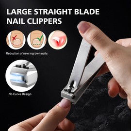 BALUCA Heavy Duty Straight Blade Nail Clippers for Thick Toenails, Professional Stainless Steel Fingernail Toenail Clippers Trimmers - Thick Wide Jaw Toe Nail Clippings for Seniors, Men & Women