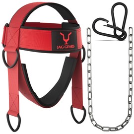 JAG GEARS Neck Trainer Neck Training - 7 mm Neoprene Padded Neck Trainer with 110 cm Long Adjustable Steel Chain Head Harness for Neck Training - Head Harness for Gym, Weight Training (Red)