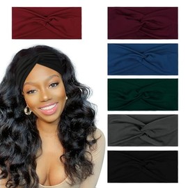 Turban Headbands for Women Wide Head Wraps Knotted Elastic Teen Girls Yoga Workout Solid Color Hair Accessories, 6 Pack