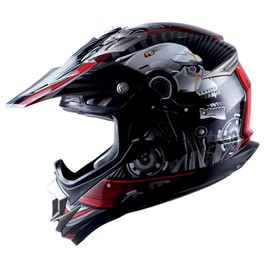 1Storm Adult Motocross Helmet Off Road MX BMX ATV Dirt Bike Mechanic HGXP14B Skull Red