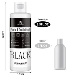 DecorRom Black Fabric Paint - 250 ml Fabric Paint Black for Clothes Permanent, Non-Toxic Black Textile Paint for DIY Fabric Painting, Clothing Paint for T-shirts, Shoes Leather, Jeans, Bags, Canvas