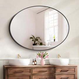 Bathroom Mirrors, 36" x48" Black Mirrors, Oval Vanity Mirrors, Metal Framed Wall Mounted Mirrors, Vertical/Horizontal Mirror for Bathroom Bedroom Entryway Living Room