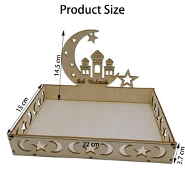 Atsmoce® Set of 2 Ramadan Decorative Wooden Trays, Ramadan Plates, Eid Mubaraks Tray, Ramadan Dessert Tray with Moon and Star Ramadan, Table Decoration for Eid Tables, Ramadan Gifts