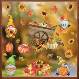 ANHUIB Autumn Window Stickers,Autumn Home Decor,Fall Decorations for Home,Thanksgiving Window Clings,Autumn Wall Decal,Removable Pumpkin Maple Leaves Gnomes Decals for Glass Windows Display Decoration