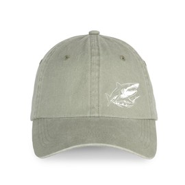 MAINLY SOCKS Baseball Cap Hat Embroidered Shark 100% Organic Cotton Christmas or Birthday Gift Eco-Friendly Adjustable (Organic Cotton, Washed Almond Green)