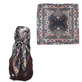 EIysee 35 x 35 Women's Fashion Pattern Large Square Silk Like Hair Scarf Head Sleeping Wrap Satin Neck Bandana for Gift… (Black-Buddha cashew nut)