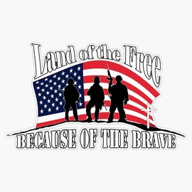 HOF Trading Land of The Free Because of The Brave Vinyl Sticker Waterproof Decal Laptop Wall Window Bumper Sticker 5"