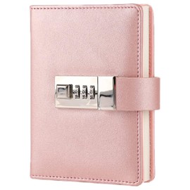 Keyed Notebook, Journal, Secret Notebook, Lock Password, Diary, A7, Office Supplies, Lightweight, Cute, Stylish, Mini Leather Journal, Girls, Students, Writing Notebook, Secret Notepad for Kids (Pink)