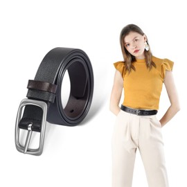 Reversible Women Leather Belt 1.1 inch Genuine Real Leather Belt Ladies with Vintage Pin Buckle for Jeans Pants Gift Packing