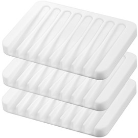 3PCS Self Draining Soap Holder, Premium Silicone Soap Dish, Soap Saver for Shower, Bathroom, Kitchen, Bath Tub, Sponges,Keep Soap Bars Dry Clean,Easy Clean,Extend Soap Life (White)
