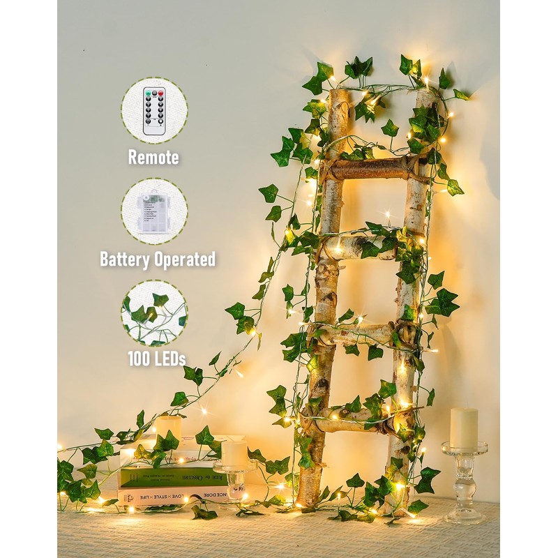 JMEXSUSS 100 LED Vines with Lights Plug in, Ivy Vines