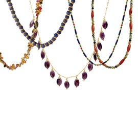 MUSEUM REPRODUCTIONS Set of Five Beaded Necklaces Assorted Jewelry Set - Plated Gold or Silver - Gemstone Beading - Designed to Last - Surprise Selection - Mystery Accessories