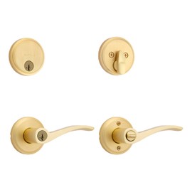 Kwikset Sedona Front Door Lock Handle and Deadbolt Combo Set, Matte Black, Pick Resistant SmartKey Rekey Deadbolt Security, with Microban Protection