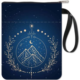 craspire Book Cover Mountain Book Protector Tarot Moon Phase Book Covers for Paperbacks Washable Book Cover Made of Fabric with Zip and Additional Sleeve Pocket for Book Lovers