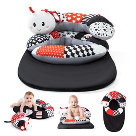 Koty Tummy Time Toys, 3-in-1 Black White Caterpillar Tummy Time Mat & Seated Support Pillow, Baby Toys 0-6 Months, Sensory Play Developmental Newborn Baby Shower Birthday Gifts for Boys Girls