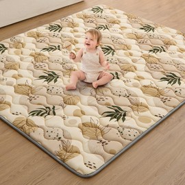 Blissful Diary Baby Play Mats for Floor, 71x59 Inch Extra Thicker & Large Soft Cushioning Foam Playmats for Babies and Toddlers, Foldable Washable Baby Crawling Mat for Playpen, Earth Tones Design