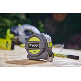 RYOBI RTM5M Tape Measure Flexible Measuring Tape with Total Length 5 m, Accuracy Class II, Integrated Belt Clip