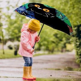 WSZYNDF Vintage Irises and Black Cat Umbrella, Small Cat Travel Compact Windproof Automatic Folding Umbrella for Rain and Wind, Portable UV Shade Sun Umbrella for Women