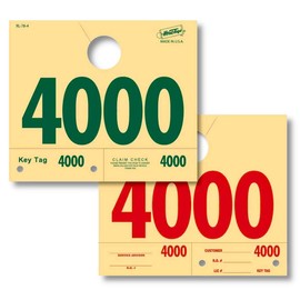 1000 Automotive Service Dispatch Numbers Mirror Hang Tags Numbered 4000-4999 RL78 Style Red Green Service Dispatch Numbers Manilla Card Stock with 1.25 Slotted Hang Cutout