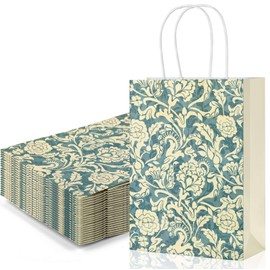 24Pack William Morris Paper Gift Bags with Handles Vintage Flowers Printed Goodie Gift Bags for Birthday Wedding Spring Holidays Tea Party Supplies (Style1)