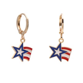Puerto Rico Star Flag Earrings for Women, Patriotic Jewelry for July 4th