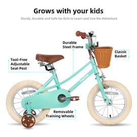 JOYSTAR 16 inch Kids Bike for Toddlers 4-7 Years (41"-53") Girls, Girls Bike with Training Wheels & Basket, Kids' Bicycle Green