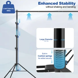 GLOSHOOTING 12 x 10ft Photo Video Studio Heavy Duty Backdrop Stand, Adjustable Photography Background Support Systemt Kit with Shock-Proof Spring, 2 Sandbags, Carrying Bag, 6 Clamps