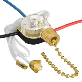 Ceiling Fan Pull Switch Zing Ear ZE-110 3 Wire 3 Way 2 Circuit 4 Position Fan Speed Pull Chain Light Switch Replacement with Pulling String, Brass