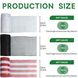 FKKFSS 3 Rolls 30ft Mesh Glitter Decorative Ribbon, Metallic Foil Decorative Webbing, Glitter Reel Ribbon, Party Bunting DIY Garland (White (Silver Thread), Black, Red and White Stripe)