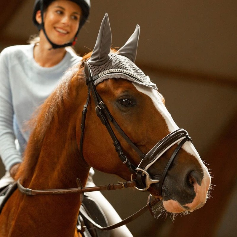 HORZE Grayson Classic Dressage Ergonomic Bridle - Black/White - Warmblood