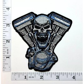 Unbranded Embroidered Patch - Motorcycle Engine - Skull - Biker - NEW - Iron-on