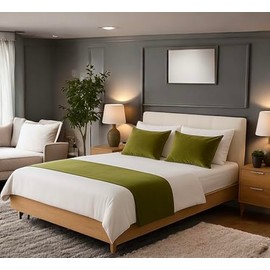 Velvet Bed Runner Bed Scarf Handmade Reversible Perfect For Home and Hotel. (Olive, King 48 x 250cm (18" x 98"))