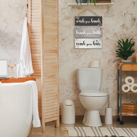 DONFENTHY 3 Pcs Bathroom Wall Decor Wooden Sign Wash Your Hands Hanging Wall Art Farmhouse Accessories for Home Bedroom Living Room Office Kitchen Decoration(Black White Gray 12X4 Inches)