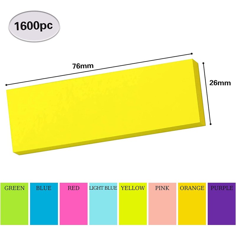 Sticky Notes, 1600 Sheets 1 x 3 in Self Sticky
