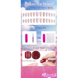 QQPPOLIU Almond Press on Nails Medium Fake Nails Pink False Nails Rhinestones Glue on Nails Cute Stick on Nails Ombre Acrylic Nails for Girls 24Pcs