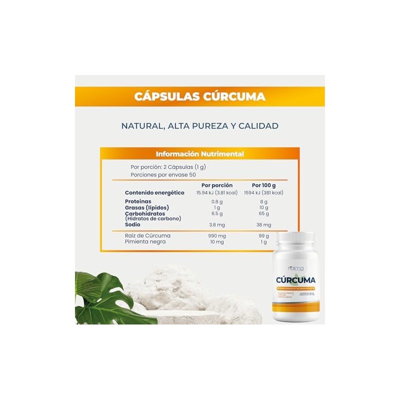 NAIMA Pack de 2 Frascos de Cúrcuma con Pimienta Negra,