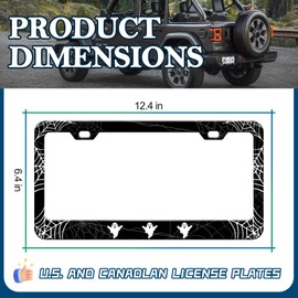 HCSS Ghosts Spiders Web License Plate Frame Universal Aluminum Metal Car Plate Frame Holder for Women Men 2 Holes Rust-Proof Waterproof Car Decorative Tag Frames for Standard US 12x6 Inch
