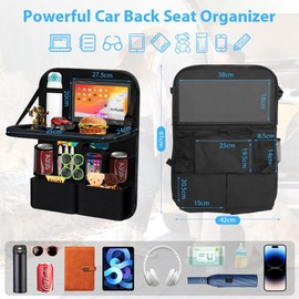 Yuragim Car Seat Back Protector, Pack of 2 Car Seat Organiser with Table, Car Back Seat Organiser with Tablet/Phone Storage, Waterproof Storage Bags for Children, Long Car Trips Seat Protector